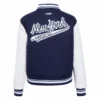 New york yankees script tail womens wool leather varsity jacket navywhite 2