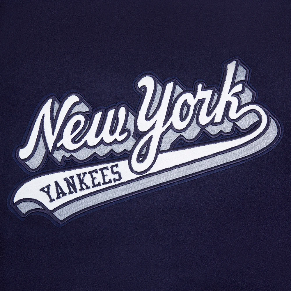 New york yankees script tail womens wool leather varsity jacket navywhite 4