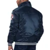 New york yankees silver tab satin trucker varsity jacket navy 1 1