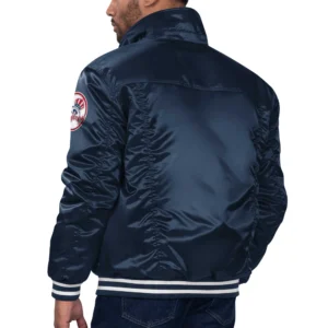 New york yankees silver tab satin trucker varsity jacket navy 1 1