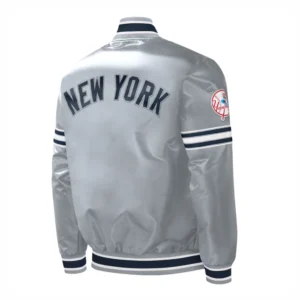 New york yankees slider full snap satin varsity jacket gray 3
