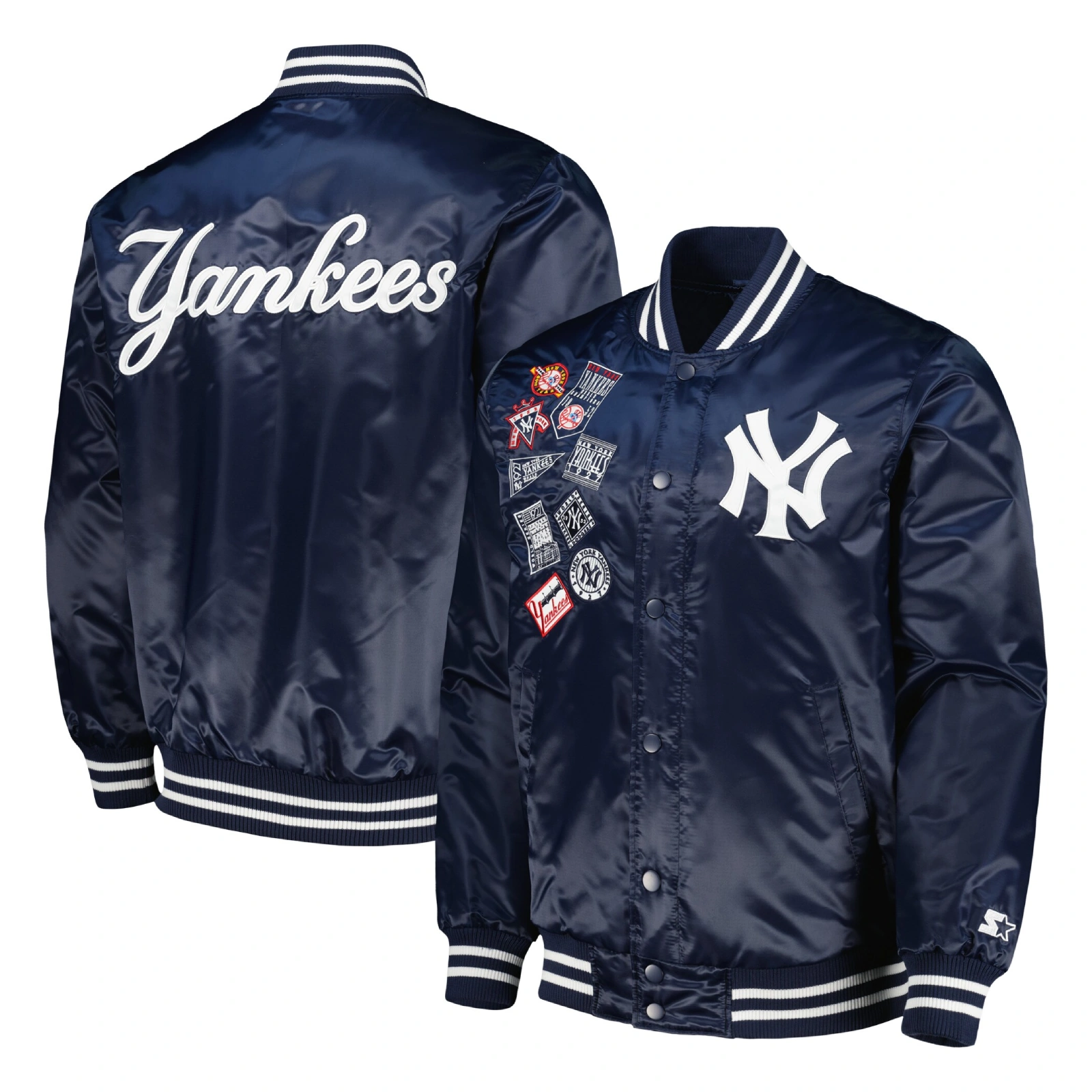 New york yankees starter patch satin varsity jacket navy 3