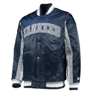 New york yankees the ace satin varsity jacket navy 1