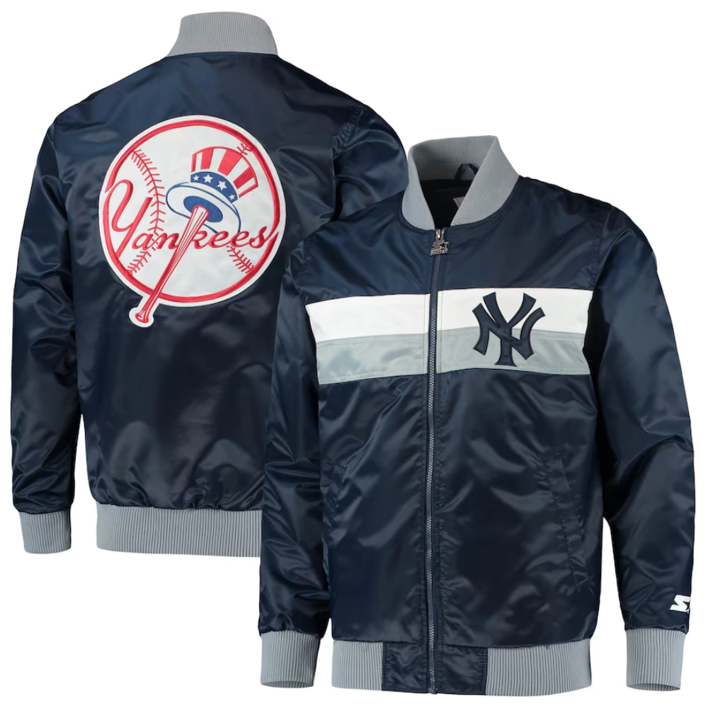 New york yankees the ambassador satin varsity jacket navy 3