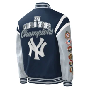 New york yankees title holder full snap varsity jacket navy grey 2 1