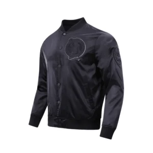 New york yankees triple black full snap satin varsity jacket 1