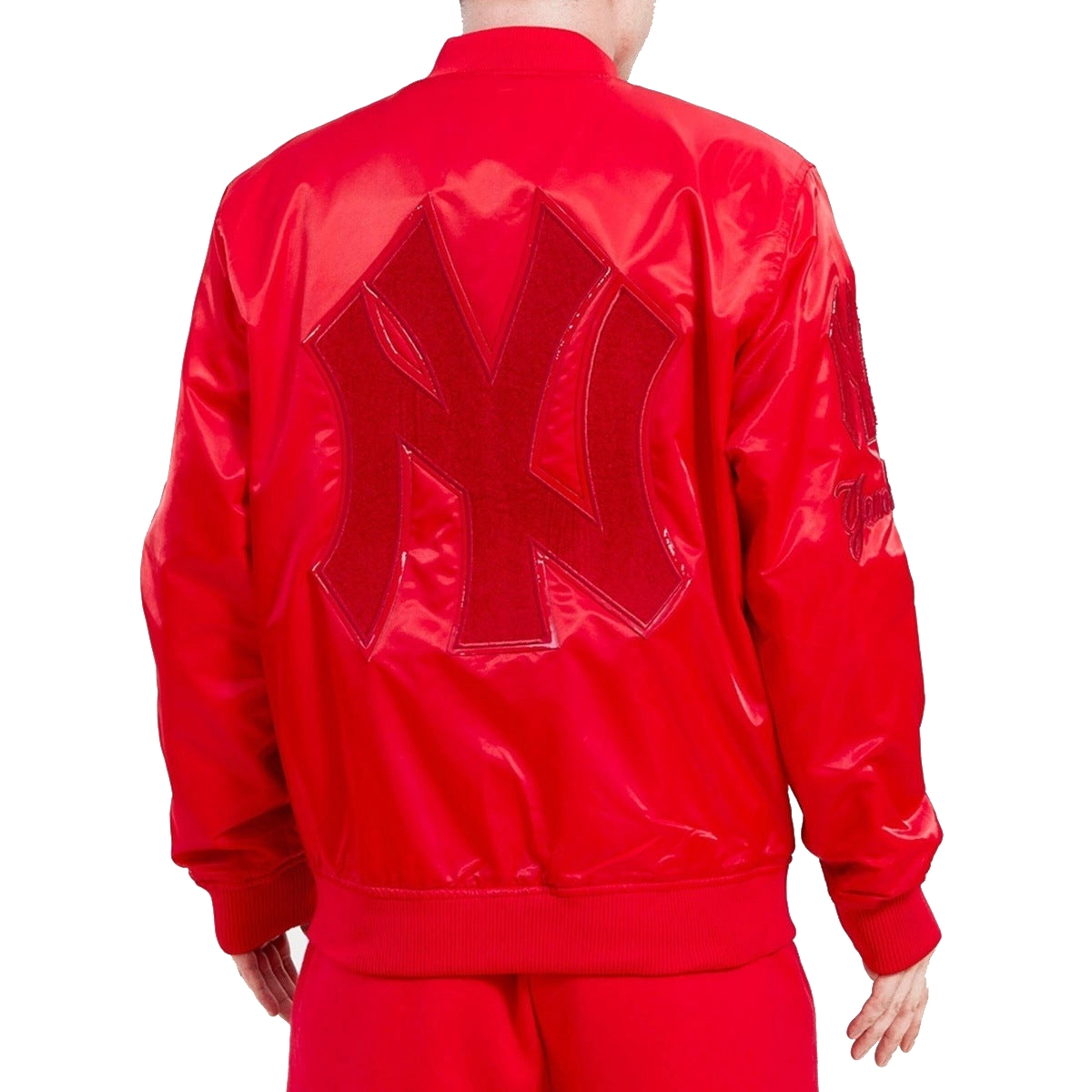 New york yankees triple red full snap satin varsity jacket 1 1