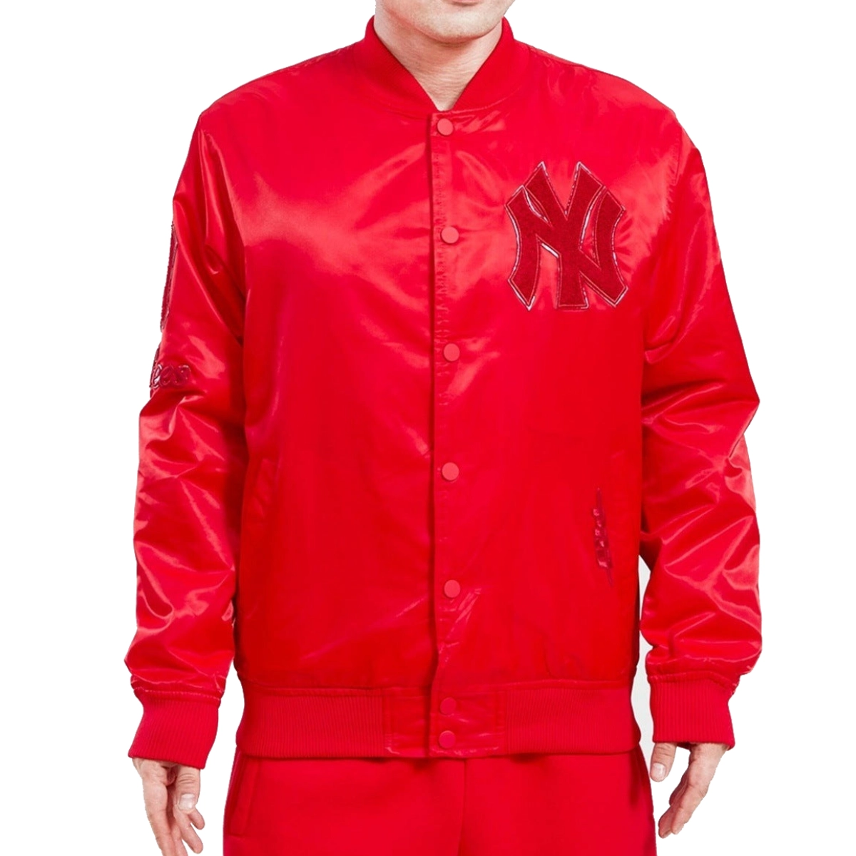 New york yankees triple red full snap satin varsity jacket 1