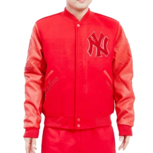 New york yankees triple red wool leather varsity jacket 1