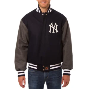 New york yankees two tone handcrafted logo wool jacket black gray 1