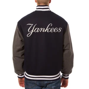 New york yankees two tone handcrafted logo wool jacket black gray 2
