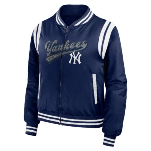 New york yankees womens full zip bomber varsity jacket navy 1 1