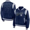 New york yankees womens full zip bomber varsity jacket navy 1