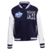 New york yankees womens mashup wool leather varsity jacket navywhite 1 1