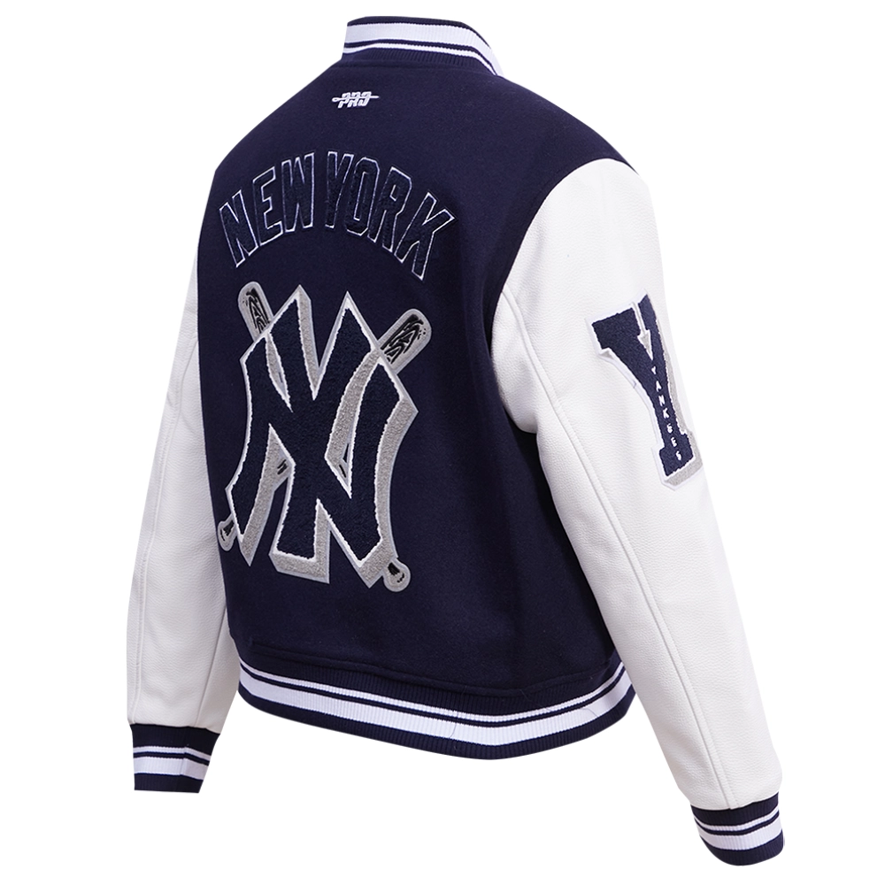 New york yankees womens mashup wool leather varsity jacket navywhite 4 1