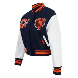 Nfl chicago bears best of womens cropped rib knitted wool varsity jacket
