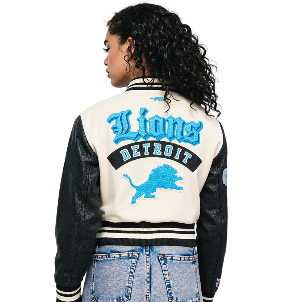 Nfl detroit lions best of womens cropped rib knitted wool varsity jacket
