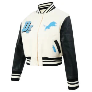 Nfl detroit lions best of womens cropped rib wool varsity jacket white