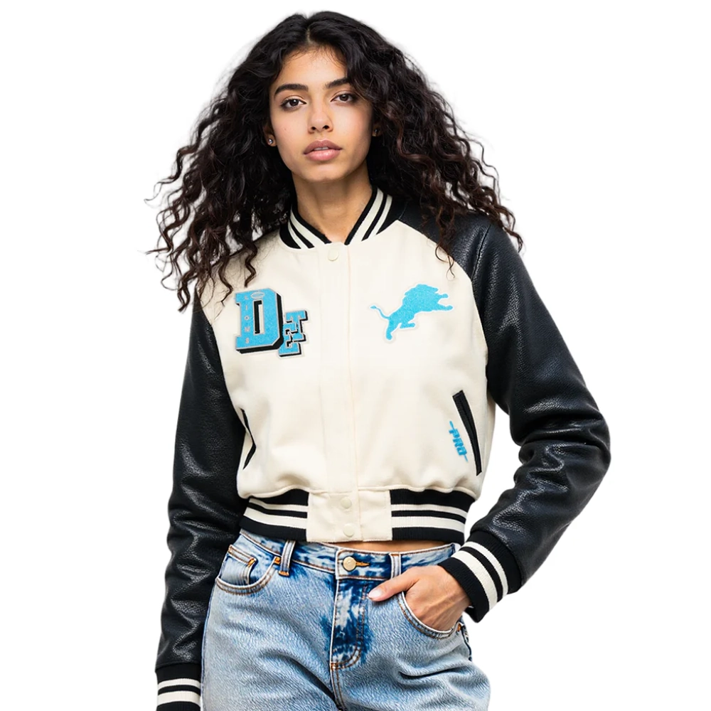 Nfl detroit lions best of womens rib wool varsity jacket white