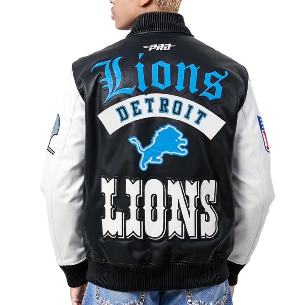 Nfl detroit lions leather varsity jacket