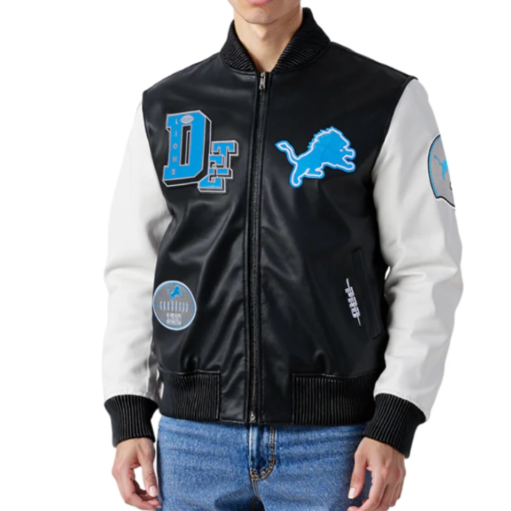 Nfl lions best of mens leather varsity jacket