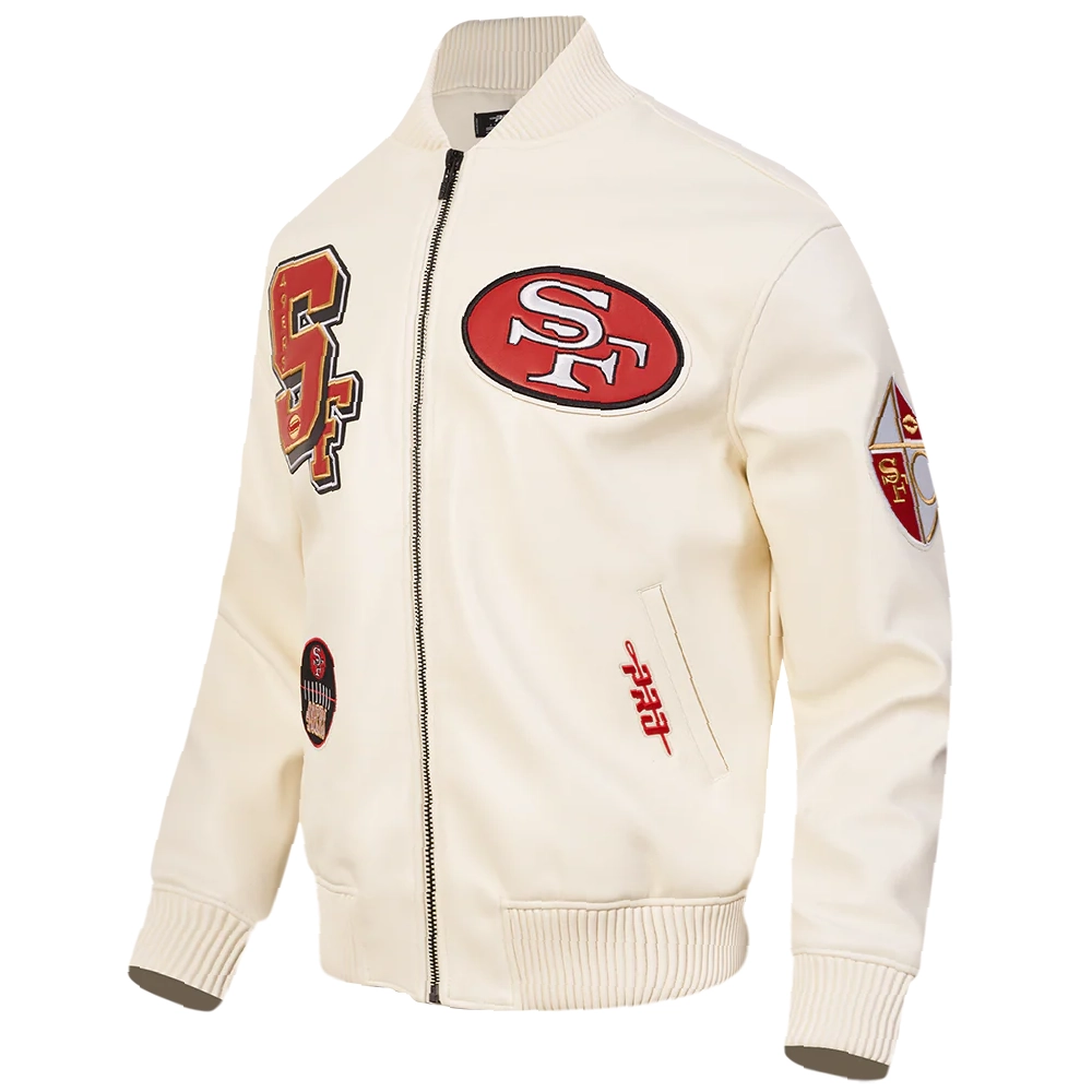 Nfl san francisco 49ers best of mens leather varsity jacket white