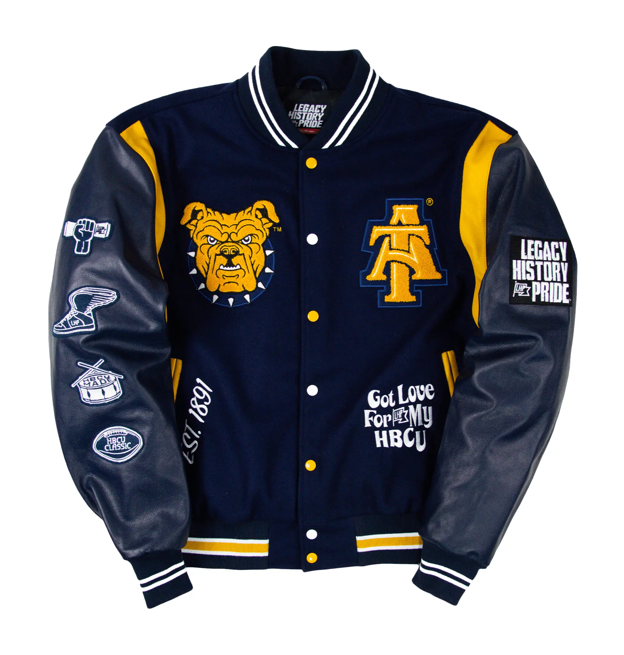 North carolina at motto 30 navy black wool leather varsity jacket 1