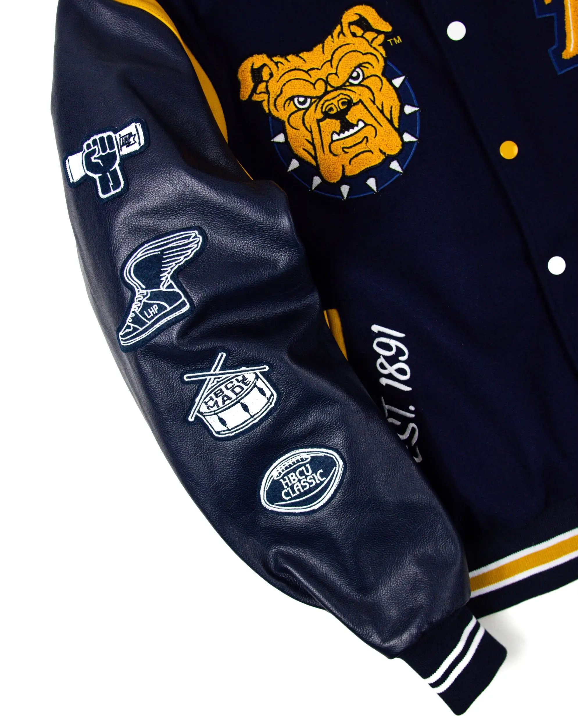 North carolina at motto 30 navy black wool leather varsity jacket 3