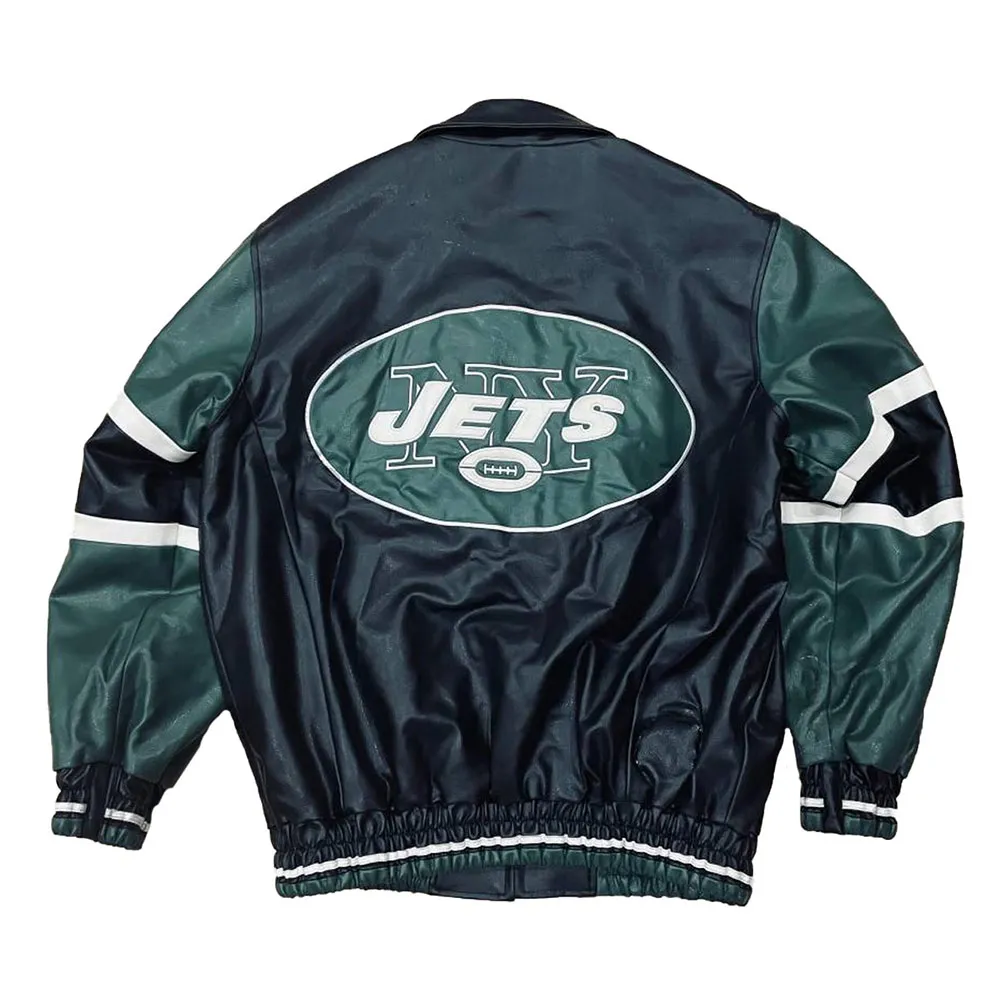 Ny jets black and green varsity leather jacket