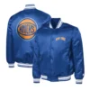 Ny knicks basketball logo blue satin varsity jacket