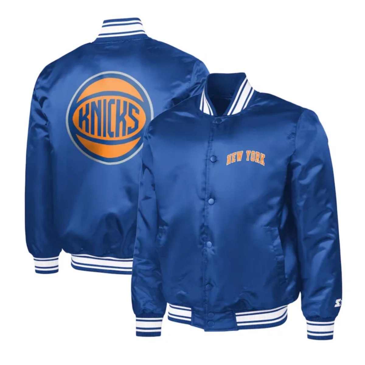 Ny knicks basketball logo blue satin varsity jacket
