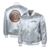 Ny knicks basketball logo gray satin varsity jacket