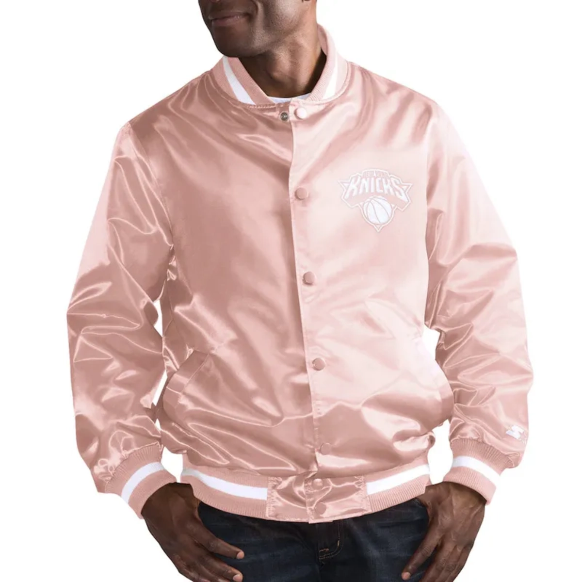 Ny knicks full snap pink bomber jacket