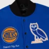 Ny knicks ovo x nba wool leather varsity jacket