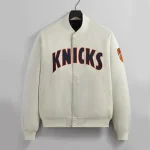 New York Knicks Pinstripe Off White Satin Jacket