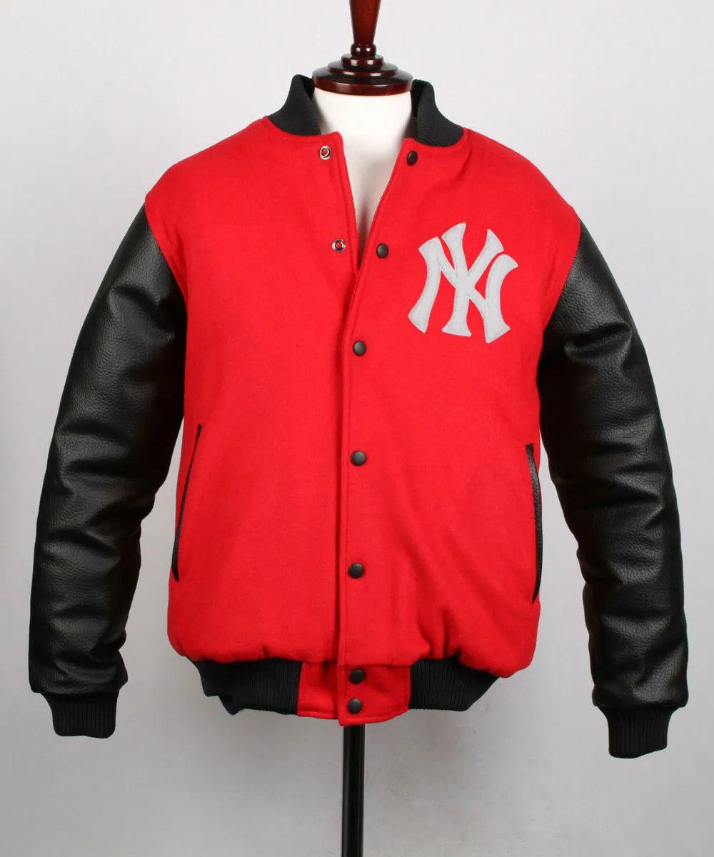 Ny yankees maroon red black letterman jacket