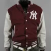 Ny yankees maroon white letterman jacket