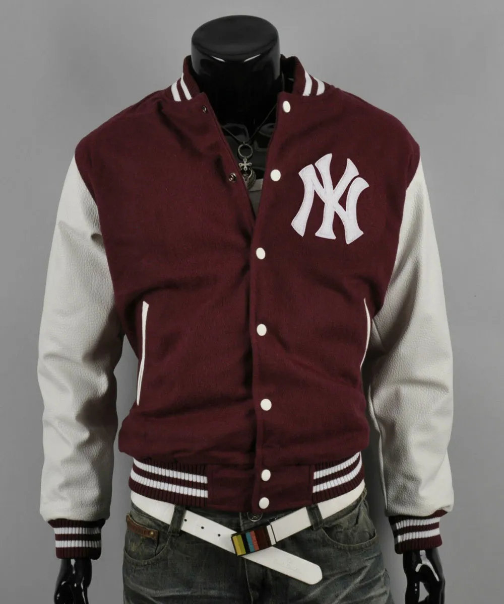 Ny yankees maroon white letterman jacket