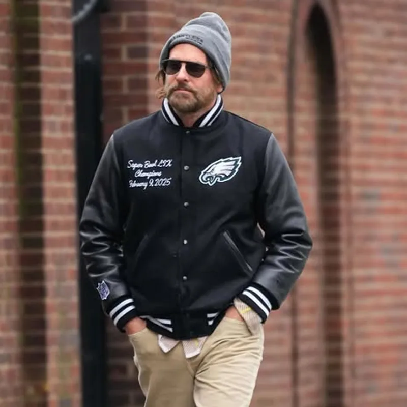 Nyc bradley cooper philadelphia eagles black varsity jacket