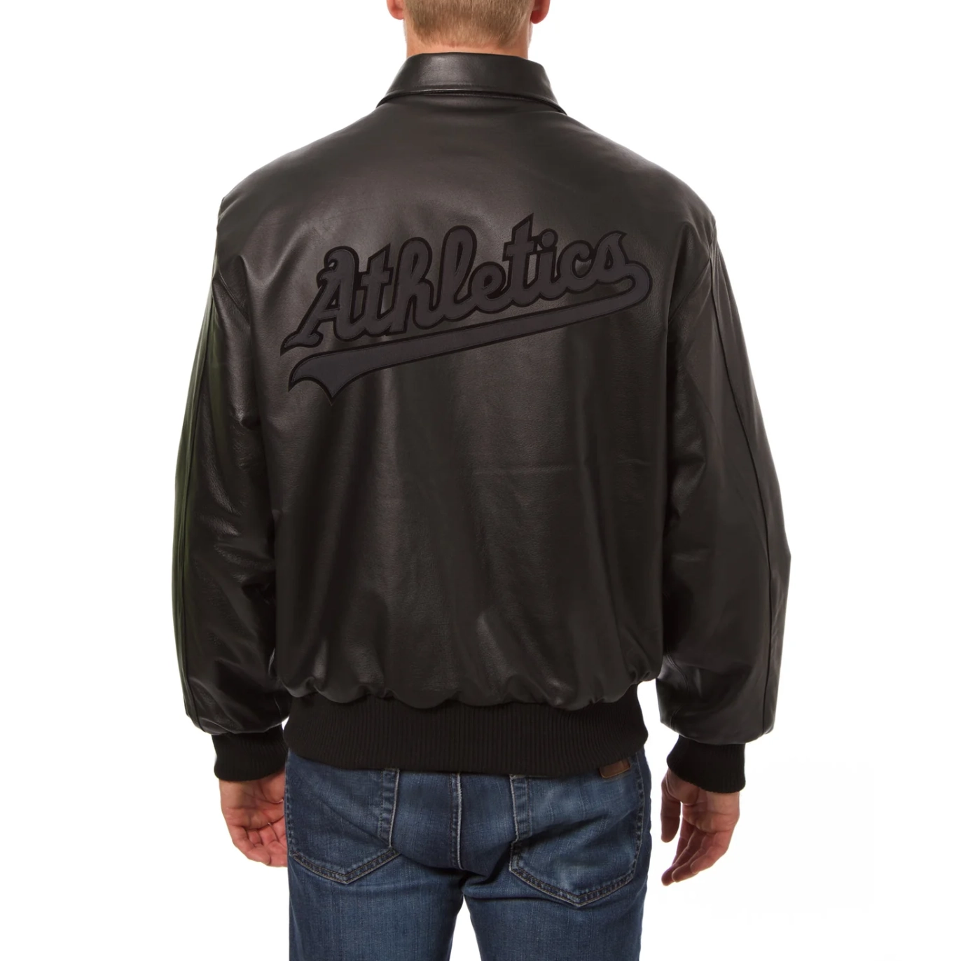 Oakland athletics full leather bomber varsity jacket black 2