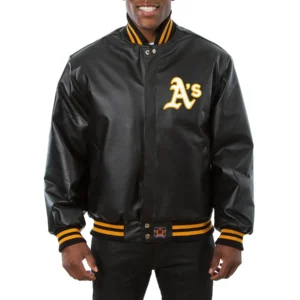 Oakland athletics full real leather varsity jacket black 1
