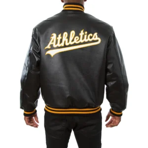 Oakland athletics full real leather varsity jacket black 2