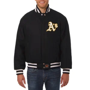 Oakland athletics handcrafted logo wool jacket black 1