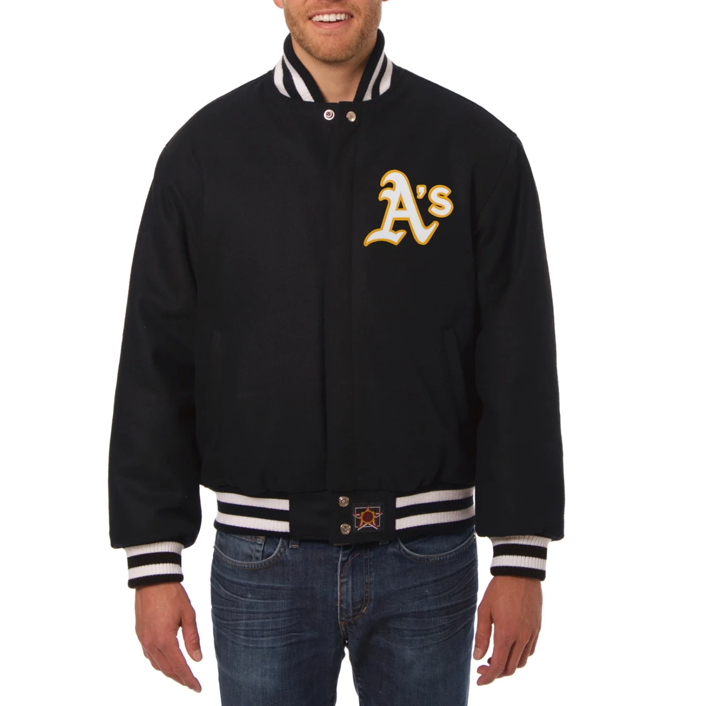 Oakland athletics handcrafted logo wool jacket black 1