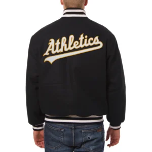 Oakland athletics handcrafted logo wool jacket black 2