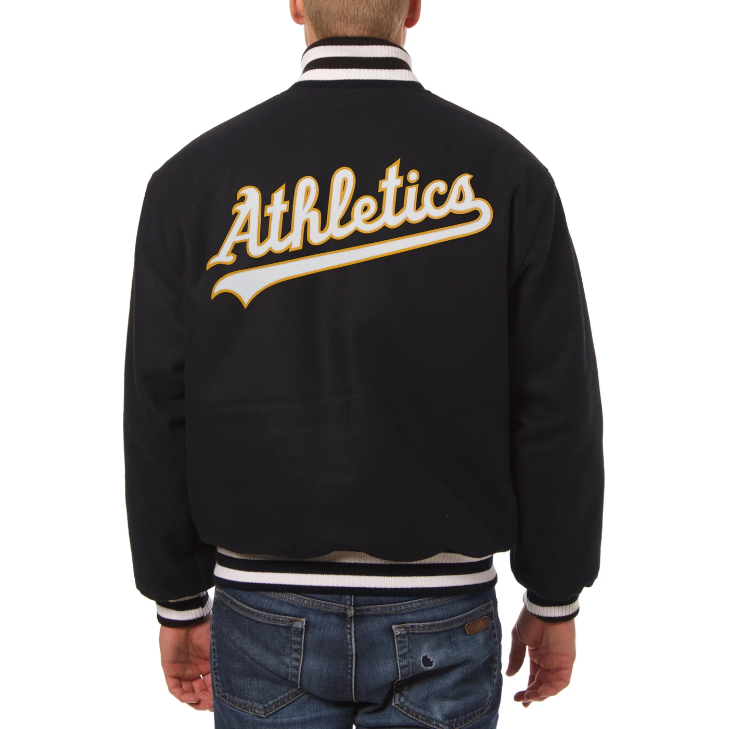 Oakland athletics handcrafted logo wool jacket black 2