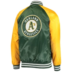 Oakland athletics lead off full snap satin varsity jacket greenyellow 2
