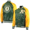 Oakland athletics lead off full snap satin varsity jacket greenyellow 4