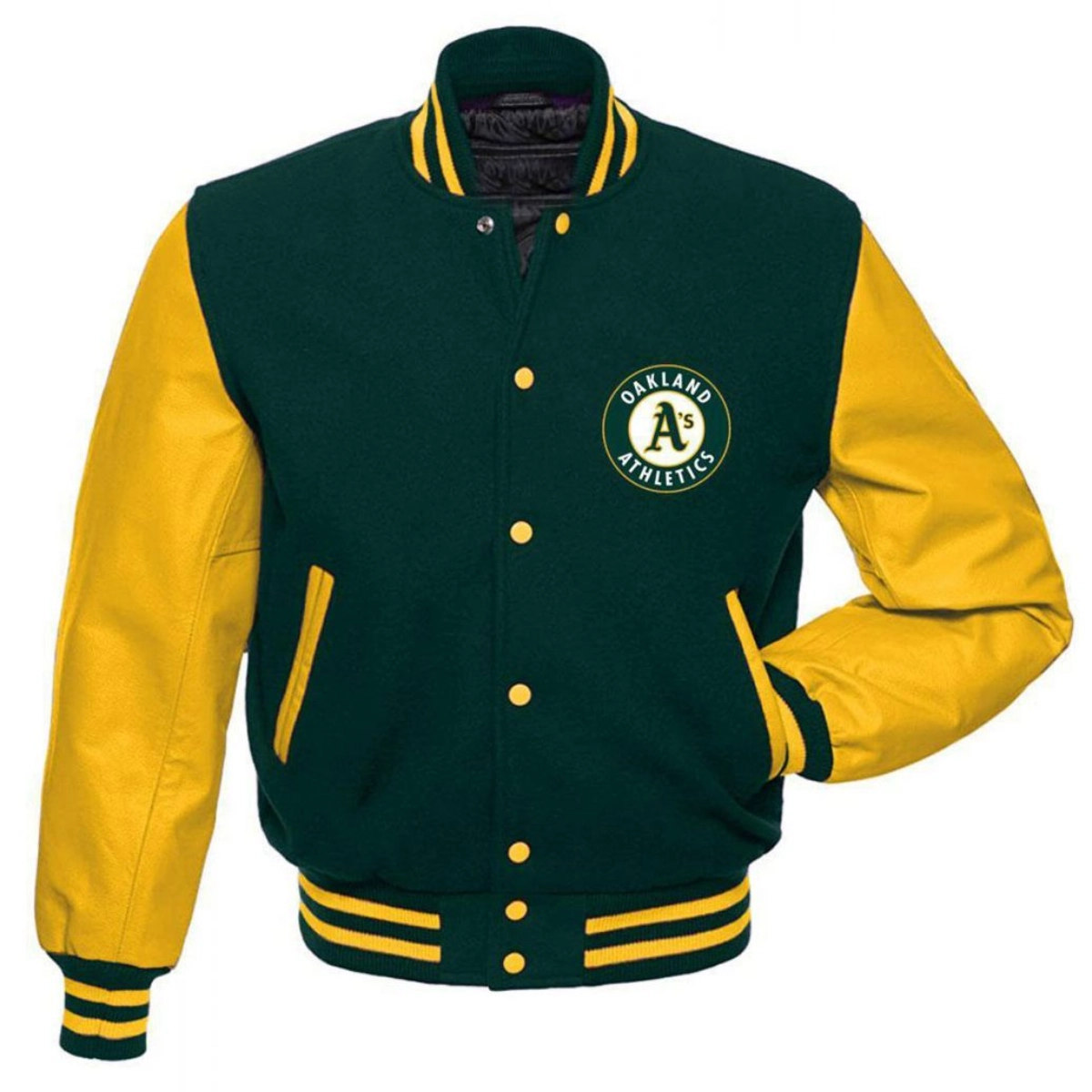 Oakland athletics letterman wool leather varsity jacket greenyellow 1 1