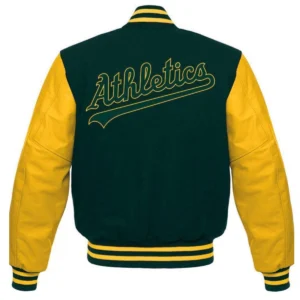 Oakland athletics letterman wool leather varsity jacket greenyellow 2 1